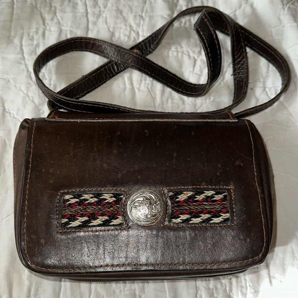 Force Ten West Authentic dark Brow Leather Organizer Planner Shoulder Bag (H)